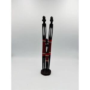 African Handmade Hand Carved Wood Tall Family Figurine Painted Tribal Decor Art